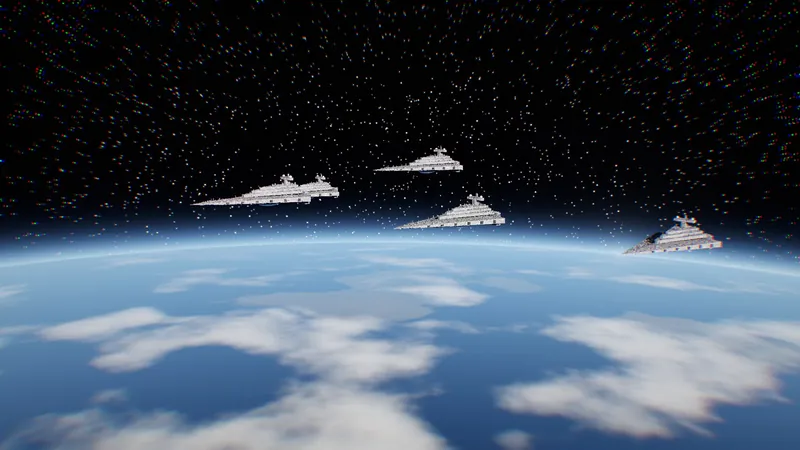A fleet dropping out of hyperspace