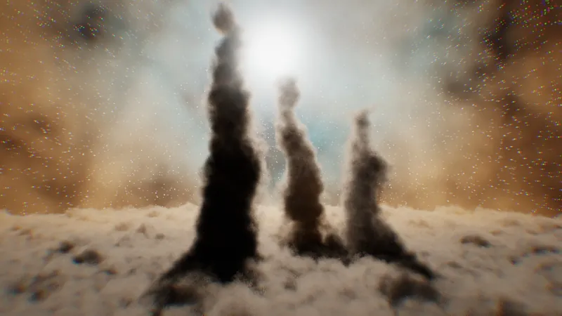 Dust pillars lit from behind by a star cluster